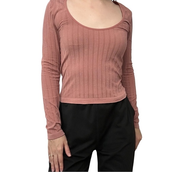 Free People Long Sleeve Thermal Shirt Top Pink Scoop Neck Size Medium/Large - Picture 1 of 6